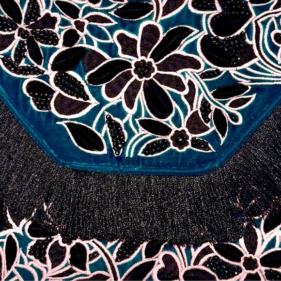 Anthropologie Black Green Floral Velvet Beaded Gold Hardware Boho Handbag NWT - Picture 2 of 10